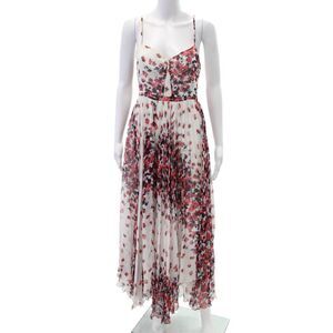 Laura Garcia Womens Silk Floral Pleated Zippered Mid-Calf Dress White Size 2